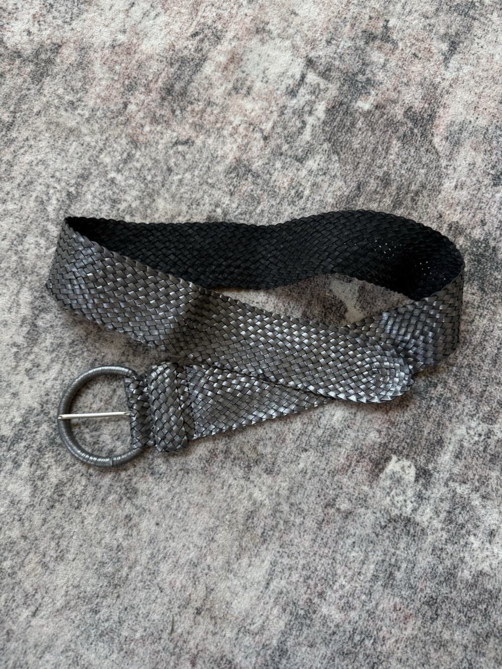 Hobo International Leather Wrapped Buckle Wide Braided Woven Silver Belt S/M